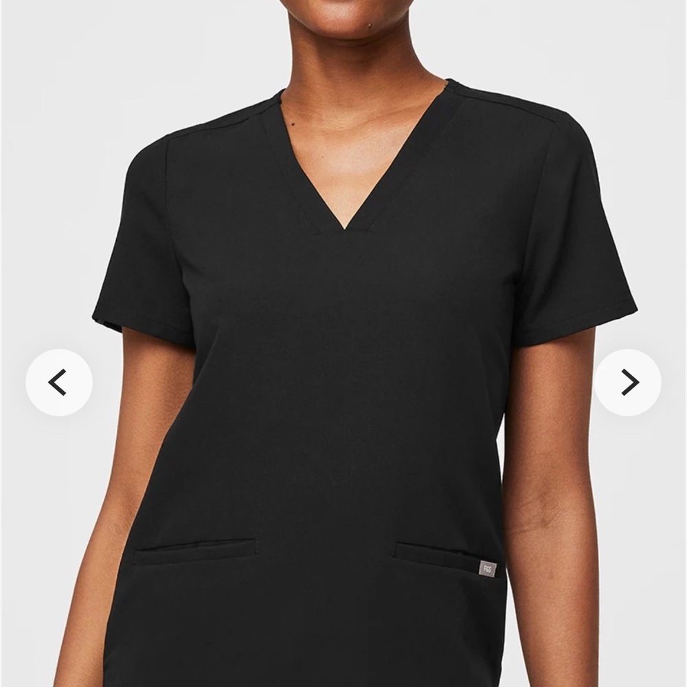 Figs Black Short Sleeve V-Neck Top